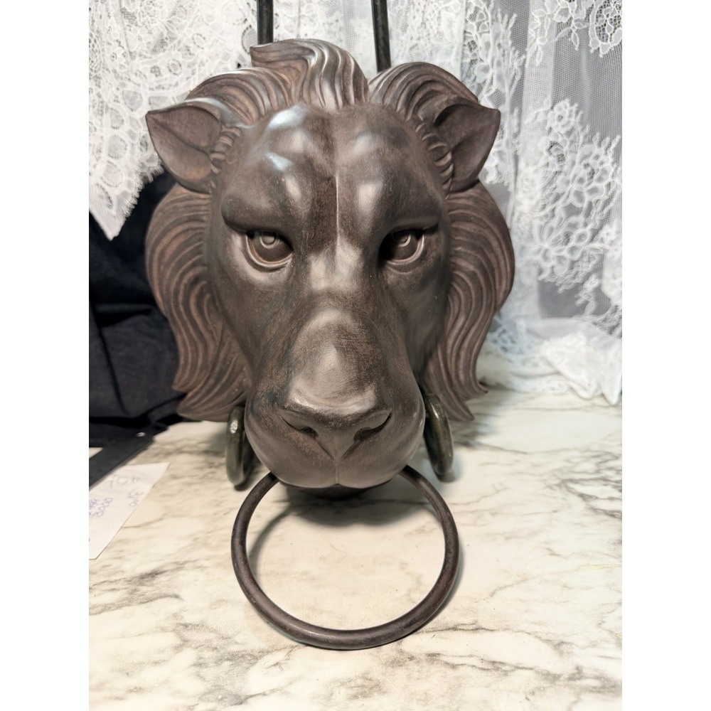 13" Lion Head 3D Wall Mounted Faux Door Knocker Towel Holder Cast Resin (2974) - Picture 8 of 9